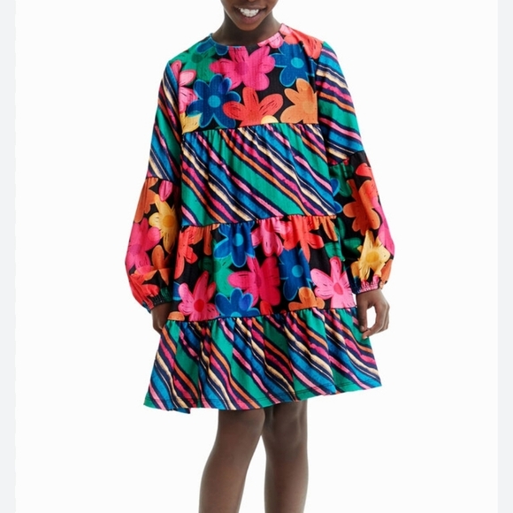 Desigual Other - Desigual Girls Floral Print Longsleeve Babydoll Dress Size 11-12 Colorful